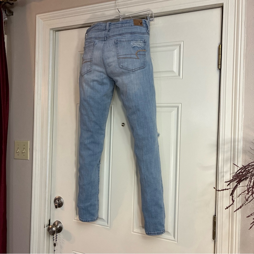 Women’s American Eagle Distressed Jeans w/ Hand-Sewn Cross/Rose Patches, W30 - Picture 5 of 14
